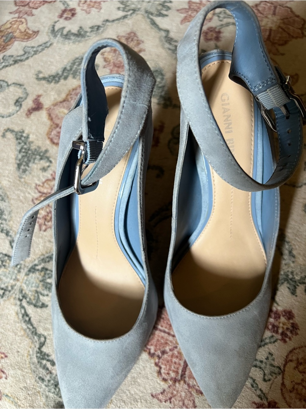 Gianni Bini Light Blue Suede Pointed-Toe Slingback Heels with Ankle Strap - Picture 6 of 7